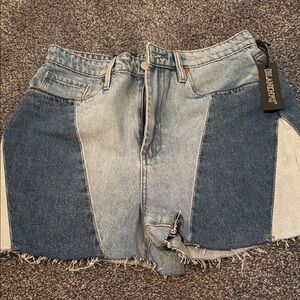 Blank NYC Two-Tone Blue Patchwork Denim Shorts